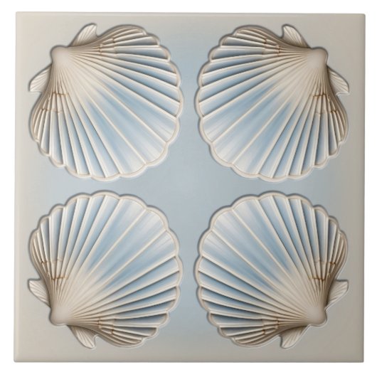 Scallop Shell - Zachtblauw en crème Tegeltje (Voorkant)