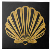 Scallop Shell - zwart marmer en goud Tegeltje (Voorkant)