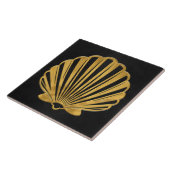 Scallop Shell - zwart marmer en goud Tegeltje (Zijkant)