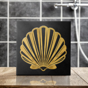 Scallop Shell - zwart marmer en goud Tegeltje