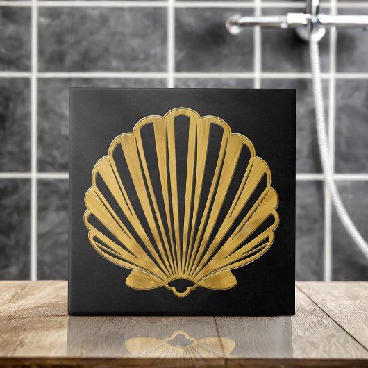 Scallop Shell - zwart marmer en goud Tegeltje
