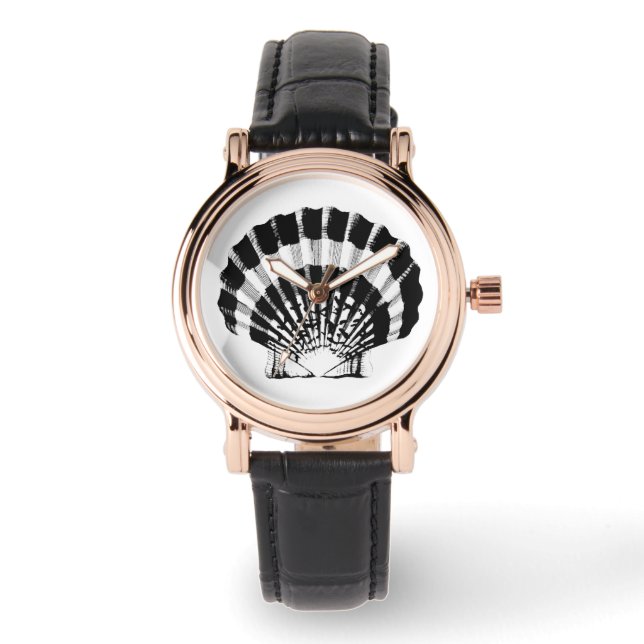 Scallop Shell - zwart-wit Horloge (Voorkant)