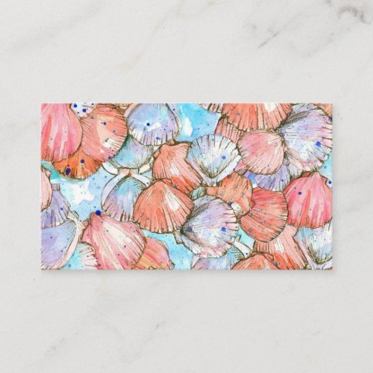 Scallop Shells Seashells Ocean Waterverf Visitekaartje (Voorkant)