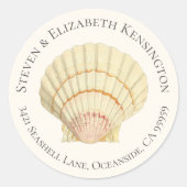  Scallop Single Seashell Adres Ronde Sticker (Voorkant)