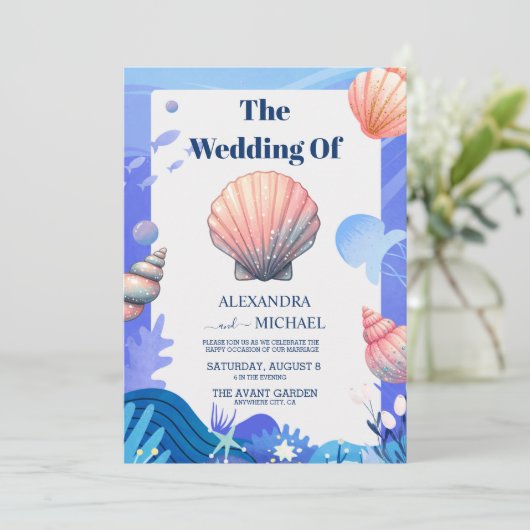  Scallop Single Seashell Weddenschap Kaart (Staand voorkant)