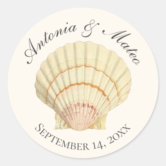  Scallop Single Seashell Weddenschap Ronde Sticker (Voorkant)