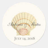  Scallop Single Seashell Weddenschap Ronde Sticker (Voorkant)