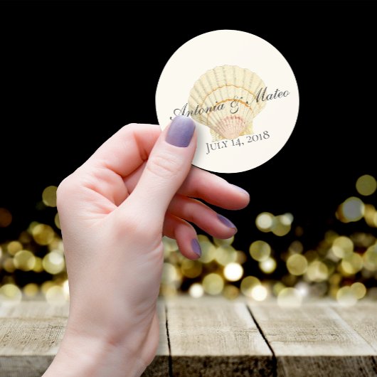  Scallop Single Seashell Weddenschap Ronde Sticker