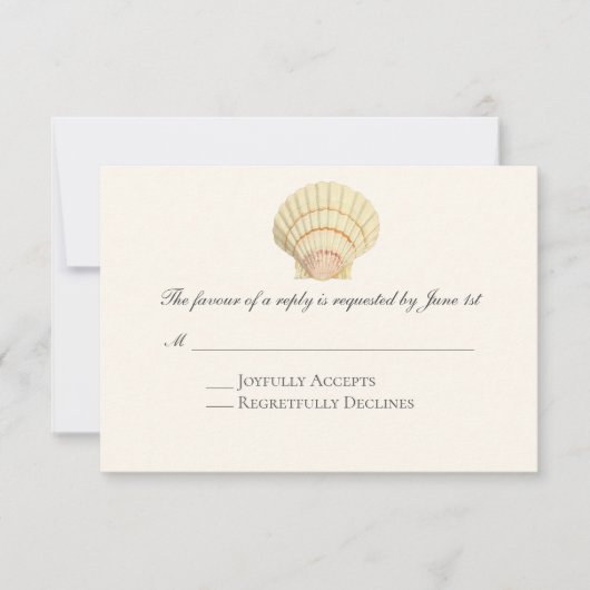 Scallop Single Seashell Weddenschap RSVP Kaartje (Voorkant)