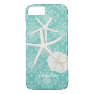 Scallop Starfish Damask Seashell Beach Patroon Case-Mate iPhone Case