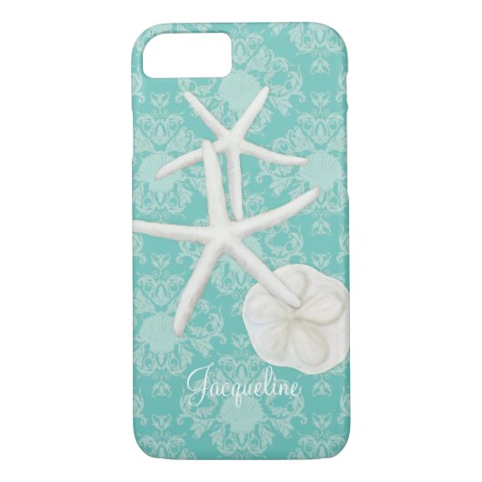 Scallop Starfish Damask Seashell Beach Patroon Case-Mate iPhone Case (Achterkant)