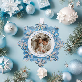 Scallop Tree Decoratie Blauwe Sneeuwvlok Foto Ornament Kaart
