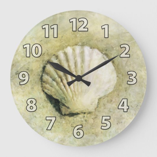 Scallop Zee Shell Art Clock Grote Klok (Voorkant)