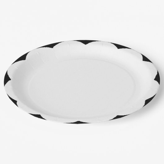 Scallop zwart-wit papieren bordje (Gekanteld)