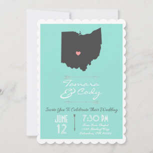 Scalloped Aqua Green Ohio State Wedding Invitation Kaart
