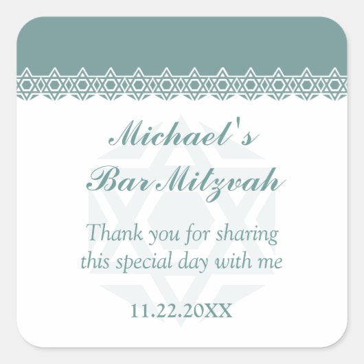 Scalloped Aqua Star van David Bar-Bat Mitzvah Vierkante Sticker (Voorkant)