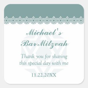 Scalloped Aqua Star van David Bar-Bat Mitzvah Vierkante Sticker