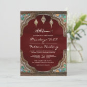 Scalloped Arch Islamic Muslim Burgundy Red Weduwsc Kaart (Staand voorkant)