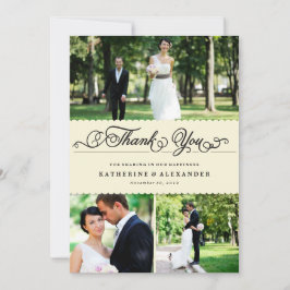 Scalloped Band Romantic Script Multi Photo Wedding Bedankkaart