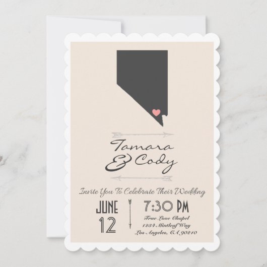 Scalloped Beige Las Vegas Wedding Invitation Kaart (Voorkant)