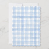 Scalloped Blue Gingham Laurel Crest First Birthday Kaart (Achterkant)