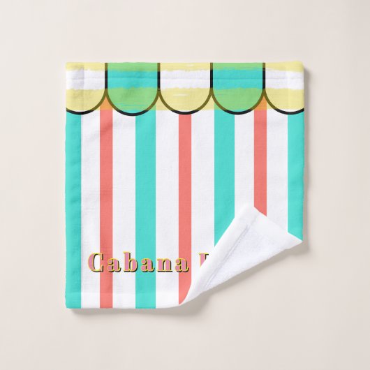 Scalloped Cabana Turquoise Coral White Stripes Bad Handdoek (Wasdoekje)