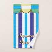 Scalloped Cabana Yellow Blue Summer Stripes Bad Handdoek (Handdoek)