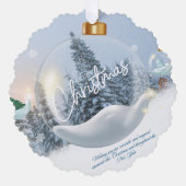 Scalloped Christmas Ornament Card – Dove & Snowy  (Voorkant)
