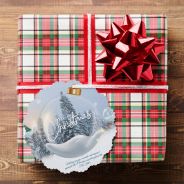 Scalloped Christmas Ornament Card – Dove & Snowy  Kaart