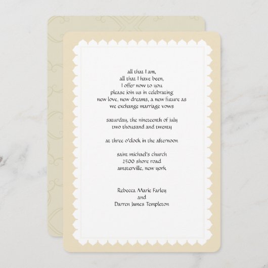 Scalloped Edge Second Marriage Wedding Invitation Kaart (Voorkant / Achterkant)