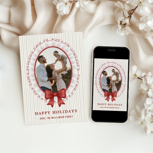 Scalloped Frame + Bow Holiday Photo Card Kaart