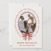 Scalloped Frame + Striped Bow Holiday Photo Card Kaart (Voorkant)