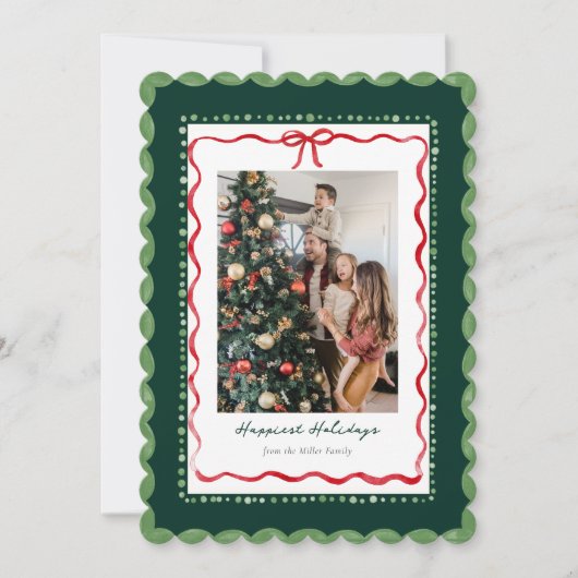 Scalloped Green Frame Christmas Photo Card  Feestdagenkaart (Voorkant)