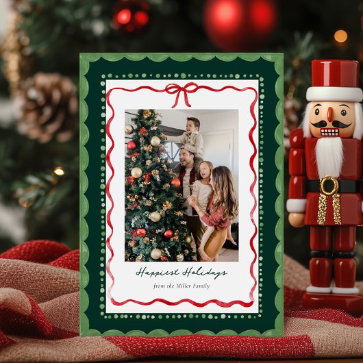 Scalloped Green Frame Christmas Photo Card Feestdagenkaart