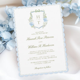 Scalloped Hydrangea Crest Wedding Invitation Kaart