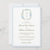 Scalloped Hydrangea Crest Wedding Invitation Kaart (Voorkant)