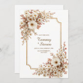 Scalloped Ivory Cherry Blossom Gilded Wedding Kaart (Voorkant / Achterkant)