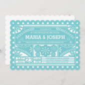 Scalloped Papel Picado Wedding Blue Kaart (Voorkant / Achterkant)