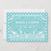 Scalloped Papel Picado Wedding Blue Kaart (Voorkant)