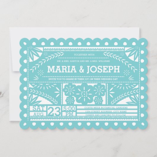Scalloped Papel Picado Wedding Blue Kaart (Voorkant)