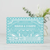 Scalloped Papel Picado Wedding Blue Kaart (Staand voorkant)