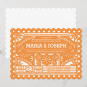 Scalloped Papel Picado Wedding Invite - Oranje Kaart (Voorkant / Achterkant)