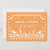 Scalloped Papel Picado Wedding Invite - Oranje Kaart (Voorkant)
