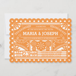 Scalloped Papel Picado Wedding Invite - Oranje Kaart
