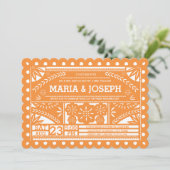 Scalloped Papel Picado Wedding Invite - Oranje Kaart (Staand voorkant)