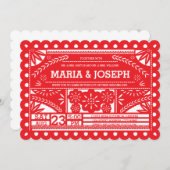 Scalloped Papel Picado Wedding Invite - Rood Kaart (Voorkant / Achterkant)