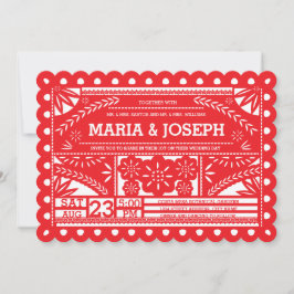 Scalloped Papel Picado Wedding Invite - Rood Kaart