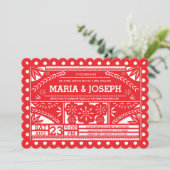 Scalloped Papel Picado Wedding Invite - Rood Kaart (Staand voorkant)