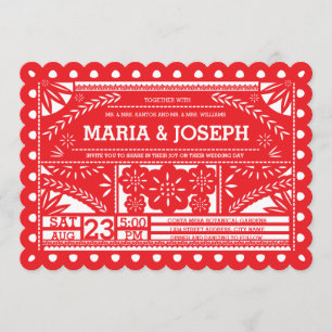 Scalloped Papel Picado Wedding Invite - Rood Kaart