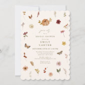 Scalloped Rustic Pumpkin Floral Bridal Kaart (Voorkant)